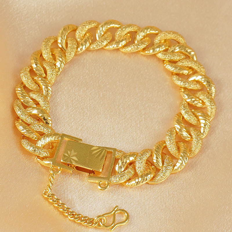 Luxury 24K Gold Plated Frosted Cuban Chain Bracelet for Women, Hip Hop Style for Wedding & Everyday Gorgeous