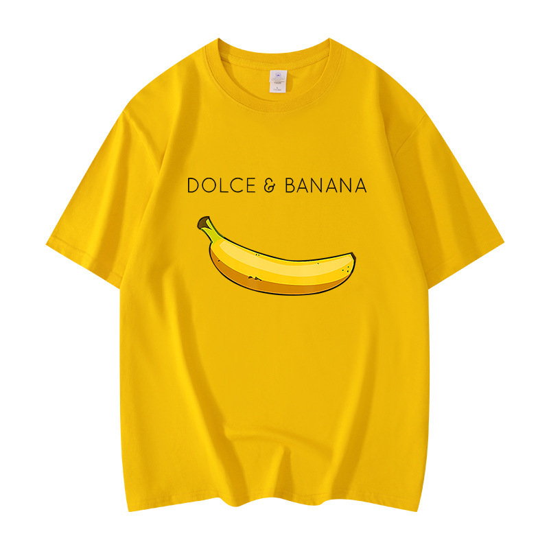 跨境欧码Dolce &香蕉2D印花男士t恤圆领透气上衣超大舒适t恤男女