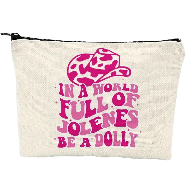Bolsa de cosméticos transfronteriza para mujeres de Amazon lindo sombrero Rosa bolsa de cosméticos bolsa de almacenamiento bolsa de lino bolsa de cremallera impermeable