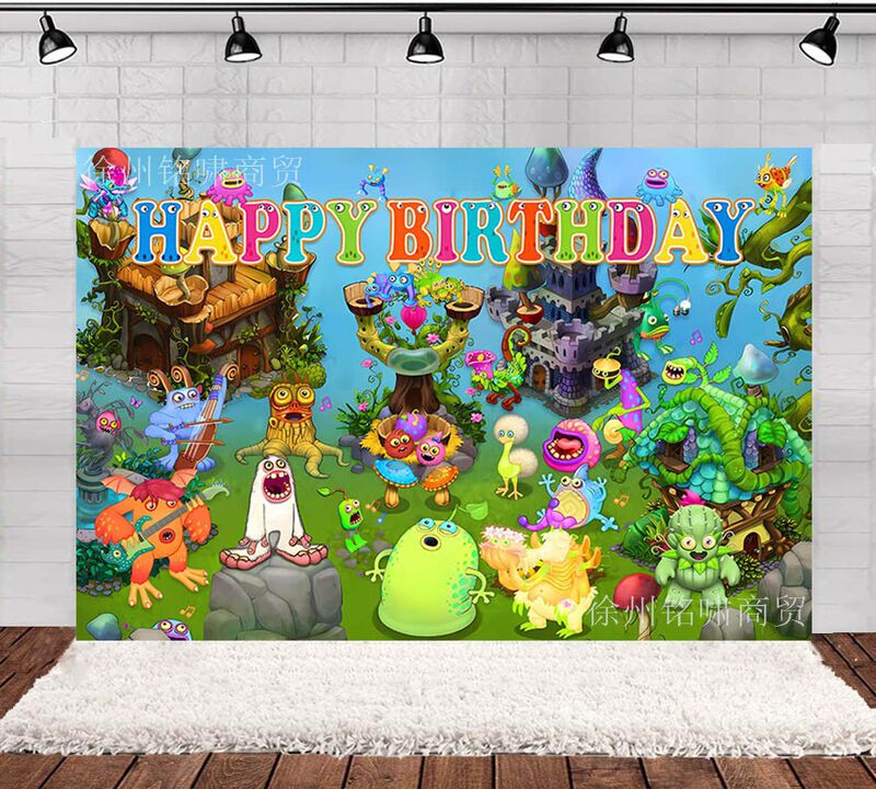 New Cartoon Monster Concert Chorus Theme Birthday Photo Photography Background Cloth Scene Decoration Banner 3D