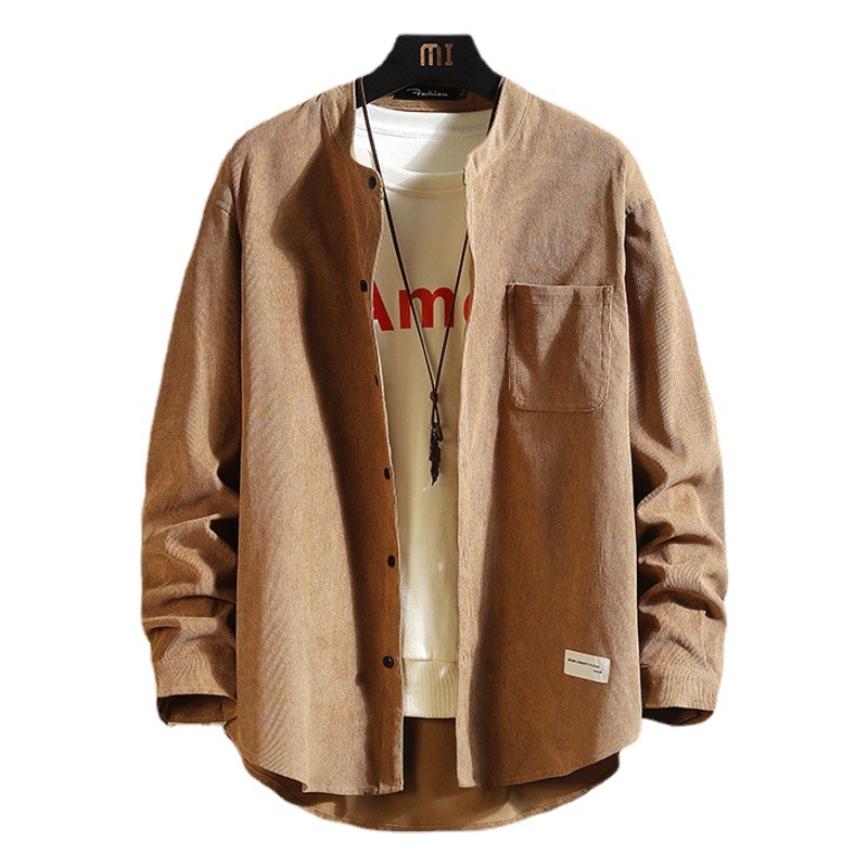 Camisa de pana de manga larga de primavera y otoño para hombres camisa de moda retro estilo coreano simple camisa casual guapo chaqueta