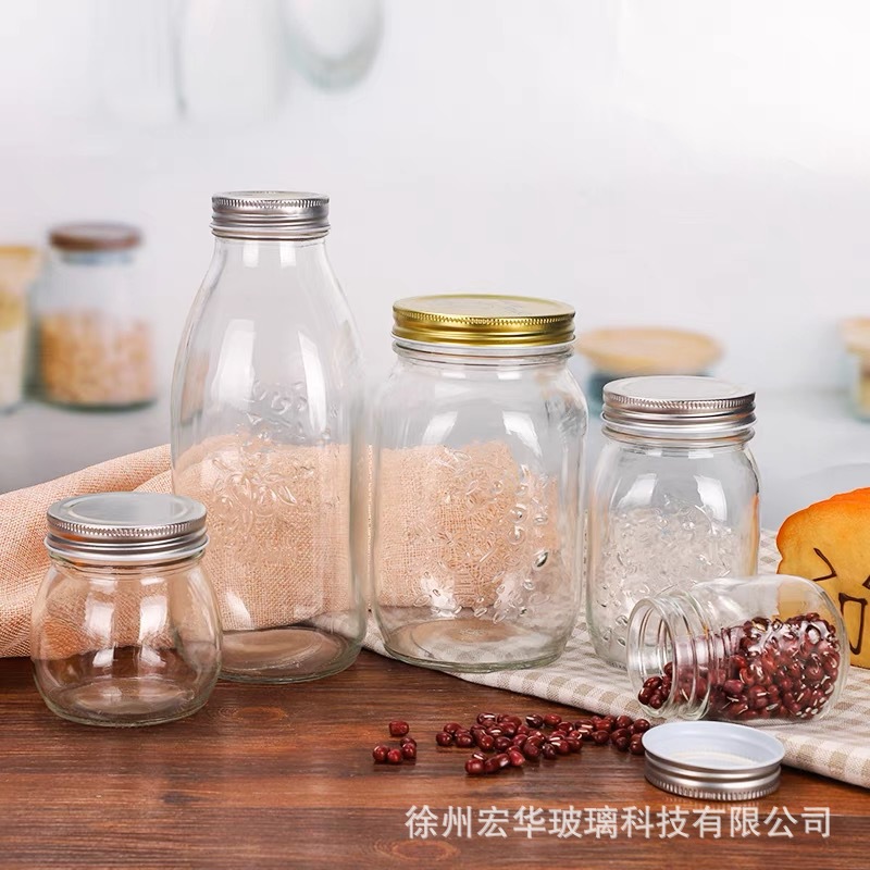 厂家直供雕花梅森储物罐密封食品储藏储物罐蜂蜜果酱瓶复古梅森杯