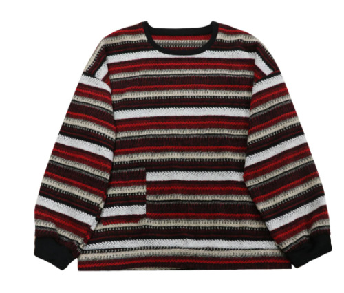 2025 primavera y otoño tendencia en coreano retro perezoso tweed camisa de punto a rayas suéter de cuello redondo para hombres y mujeres