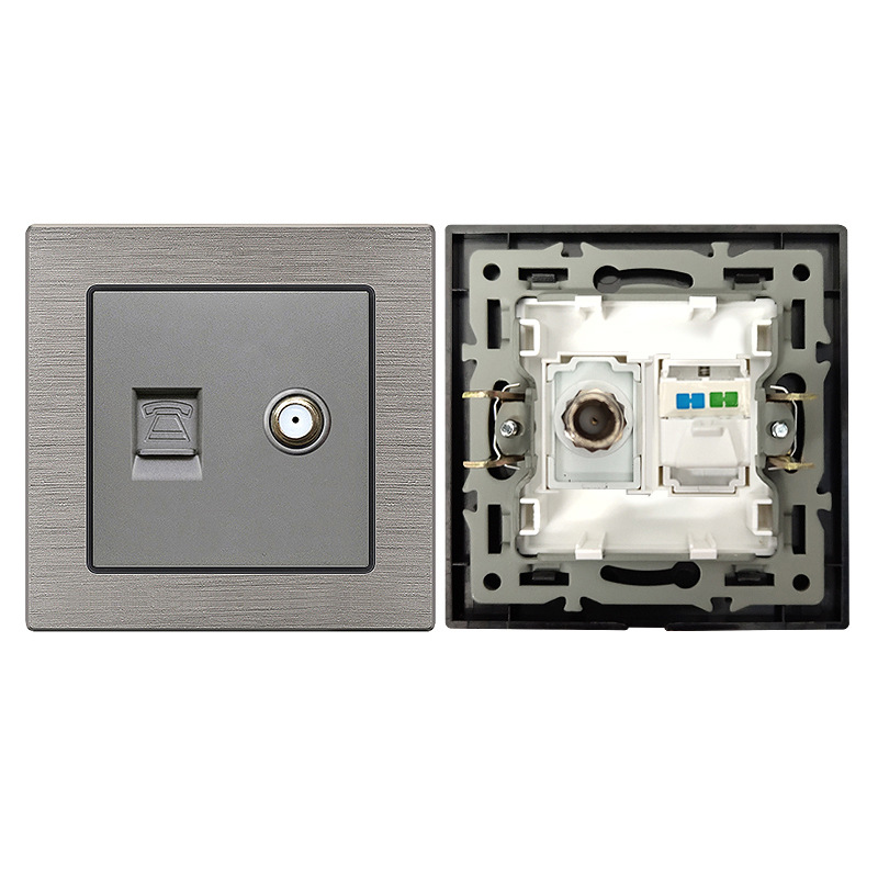 外贸80型欧标欧规墙壁暗装开关铝拉丝灰面板弱电信息类插卡酒店类