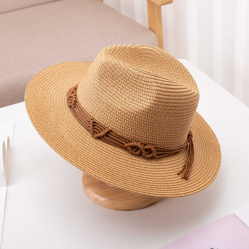 Spring and summer straw woven men and women's neutral straw hats, personalized fashionable and simple decorative hats, summer sunshade hats, casual top hats