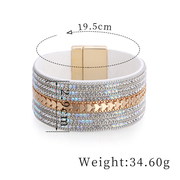 Diamant Leder Breitseitige Magnetschnalle Armband display picture 22