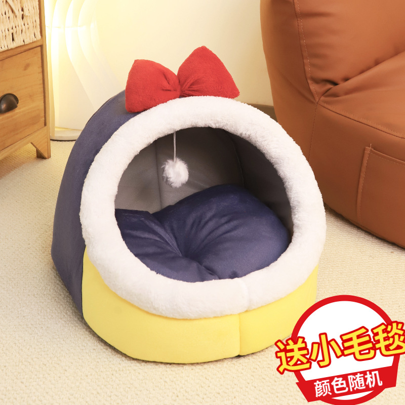 Venta al por mayor gato nido perrera invierno cuatro estaciones universal pequeño perro nido engrosada almohadilla caliente semi-cerrado nido mascota