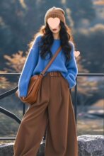 克莱因蓝宽松加厚毛衣内搭打底针织衫女2025秋春夏穿搭上衣