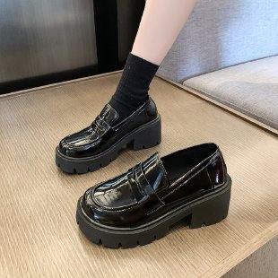 韩系小皮鞋女鞋子2025年春秋新款小众百搭圆头一脚蹬粗跟乐福单鞋