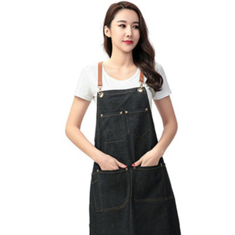 Amazon Denim delantal Cafetería Restaurante floricultura artista coreano moda Correa peluquero delantal fábrica al por mayor