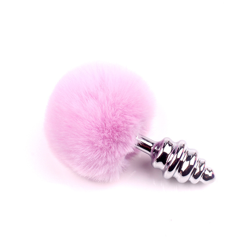 Threaded Metal Anal Plug with Faux Rabbit Fur Tail, Red — detail image 11