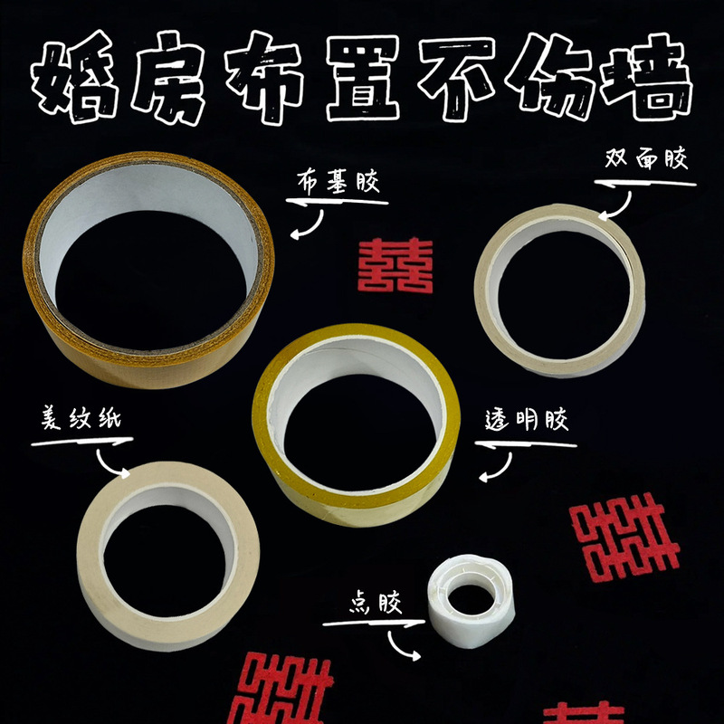 结婚用品大全美纹纸婚房布置不伤墙无痕胶透明双面纳米胶气球点胶|undefined