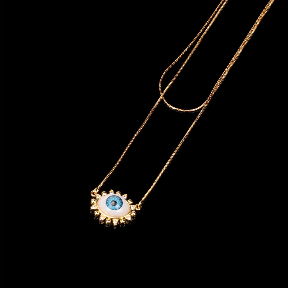 devilu0027s eye resin pendant double layered copper necklace wholesale nihaojewelry