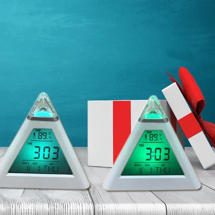 Pyramid alarm clock student creative luminous alarm clock snooze triangle alarm clock mood colorful color change alarm clock
