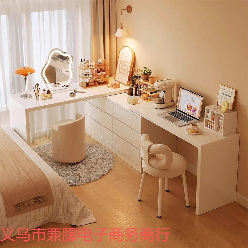 Solid Wood Dressing Table Bedroom Simple 2024 New Corner L-Shaped Desk Dressing Table Cupboard Integrated Bedside Cabinet