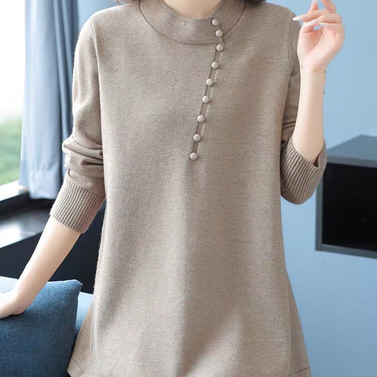 中长款毛衣女2025秋冬新款宽松加大码针织打底衫妈妈洋气