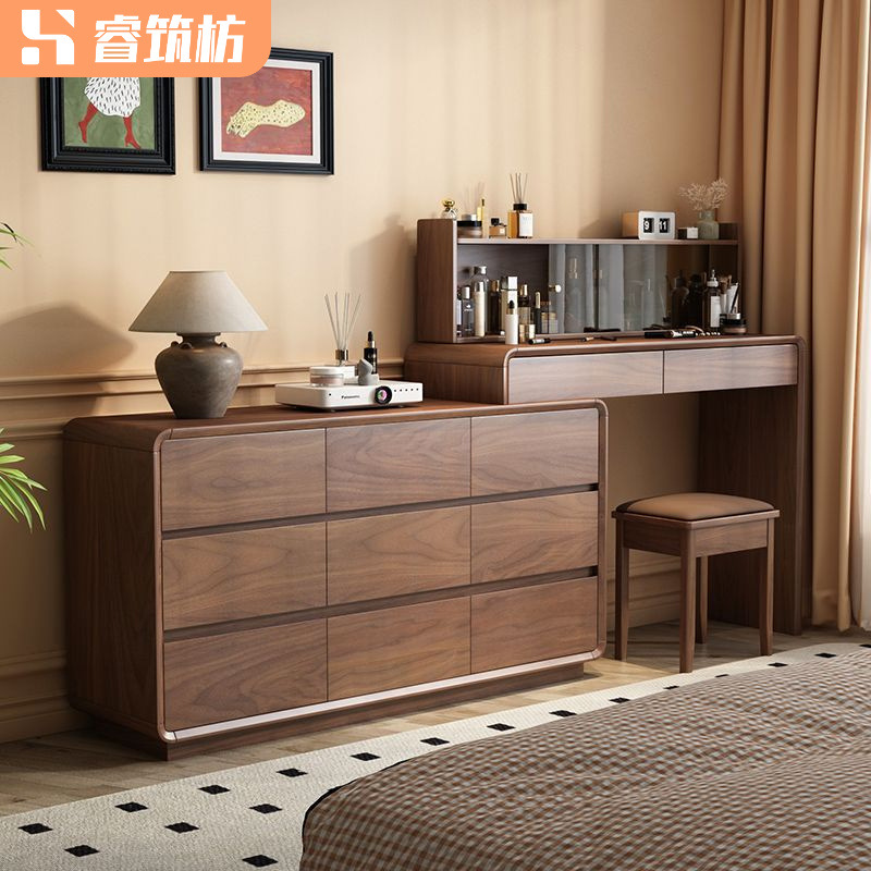 All Solid Wood Dressing Table, Antique Style Bedside Cupboard, Small Apartment Integrated Corner Retractable Storage Cabinet, Bedroom Dressing Table