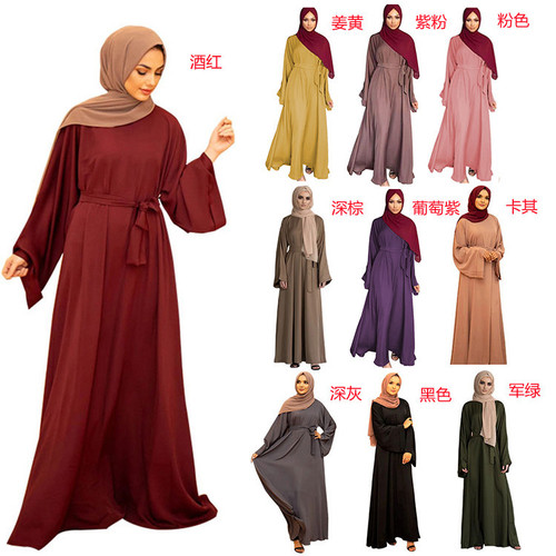 Direct Supply Edodo Middle Eastern Malaysian Style Long Robe Basic Solid Color Plus Size Dress 20363 Muslim