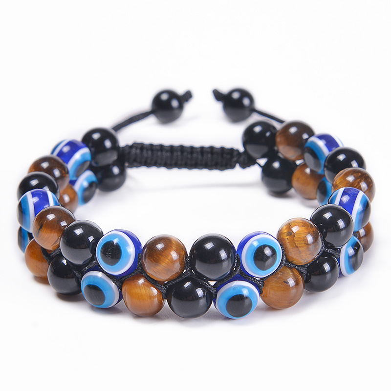 Amazon Evil Eye Bracelet Tiger Eye Black Magnetic Bracelet Double Woven Devil Eye Natural Stone Bracelet