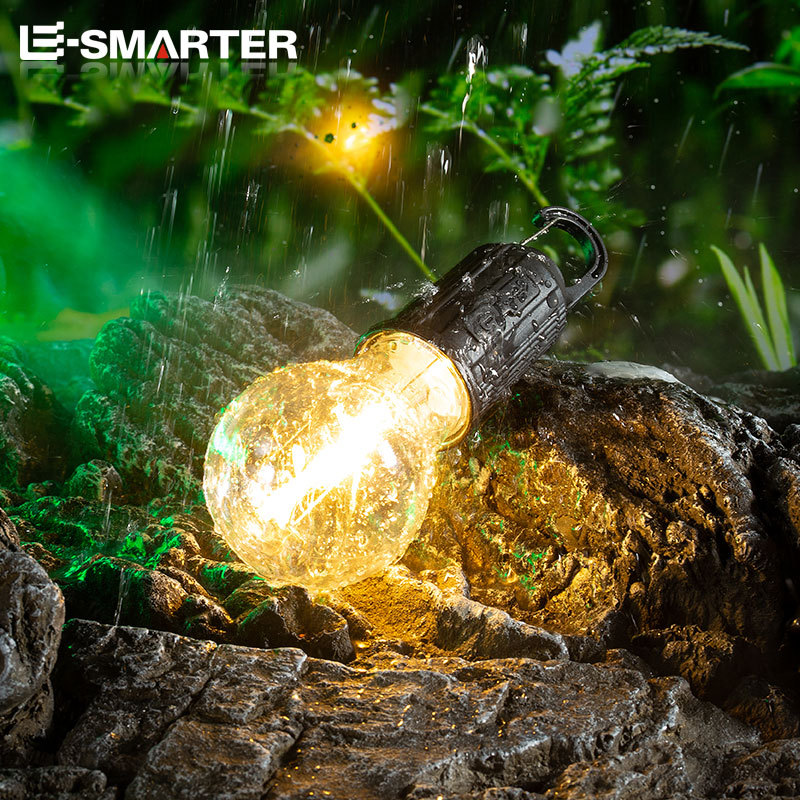 Transfronterizo creativo portátil de simulación de camping bombilla portátil de gancho de diseño independiente de energía de la lámpara portátil