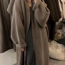 高级显针织开衫毛衣女中长款秋冬色慵懒过膝宽松大衣大版外套