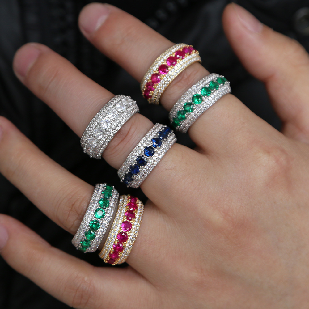 Inlay Design Hip-Hop Style Hip-hop Round Copper Inlay Zircon Men's Rings