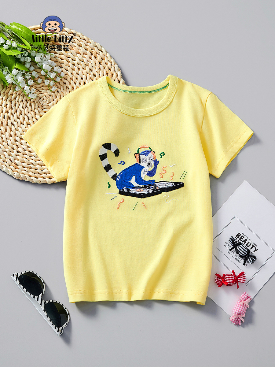 Children's Short-Sleeved 25 New Summer Boys and Girls Half-Sleeved Casual Kidsren's Summer Round Neck T-Shirt Boys Short-Sleeved