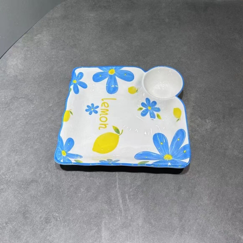 Creativo japonés encantador platos de galletas de red con plato de cerámica de paneles de paneles caseros de patatas fritas plato de cerámica cuadrado