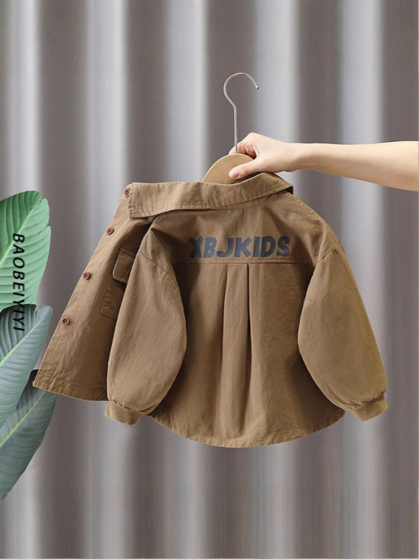 男の子用シャツジャケット春秋服2025子供服男の子作業服トップスベビー秋子供服プリント長袖|undefined
