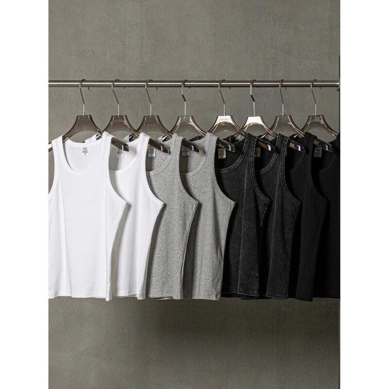 Kanye Kanye Pure Color European and American Washed Heavy Vest Oversize Sleeveless Basketball Sports Casual Tee Men's Trend