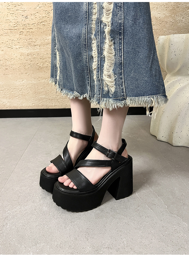 Sandal cao gót nữ hở mũi đế xuồng gót vuông 9 cm — màu đen, màu trắng ngà chi tiết 10