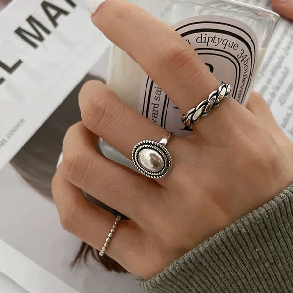 Korean Style Braided Oval Open Ring for Women, Vintage Style, Retro, Light Luxury, Fashionable, Unique Design, Wholesale