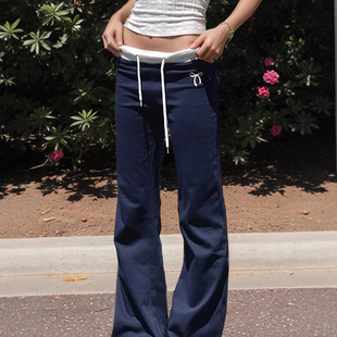 American Drawstring Casual Pants for Women 2025 Summer New Style Hidden Sports Loose Slimming Korean Wide-Leg Pants