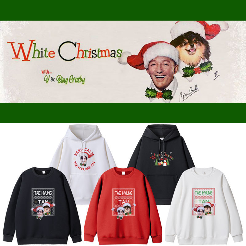 Kim Taehyung Vwhitechristmas Christmas Single Joint Peripheral Same Style Clothes Hoodie Sweatshirt