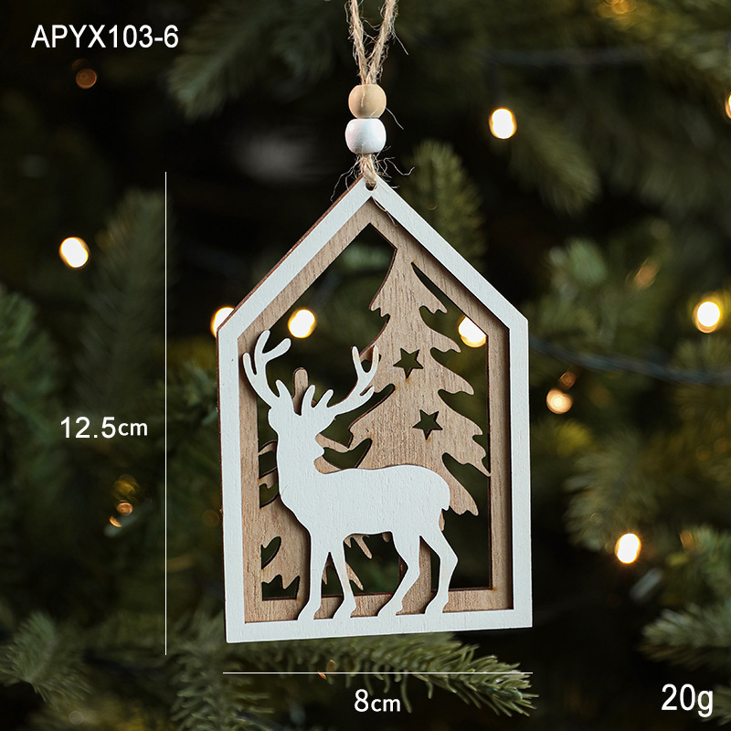 クロスボーダー新製品木製ペンダントヘラジカハウススノーフレーククリスマスツリーデコレーションクリスマスアレンジメントペンダントホーム|undefined