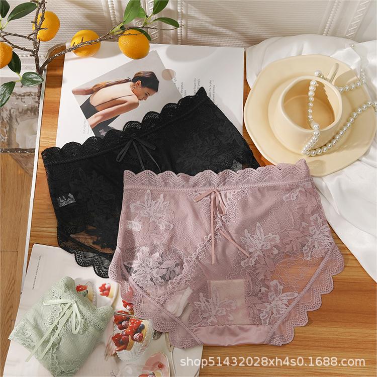 TikTok Explosions French Lace Ice Silk Underwear Women's Silk Mid-Waist Sexy Seamless Hip Mulberry Silk Triangle