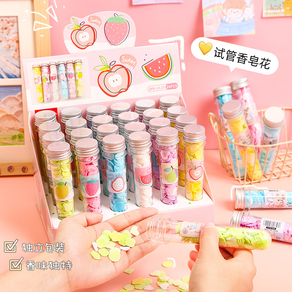 便携户外洗手香皂纸肥皂片 旅行瓶装洗手纸试管花型一次性香皂