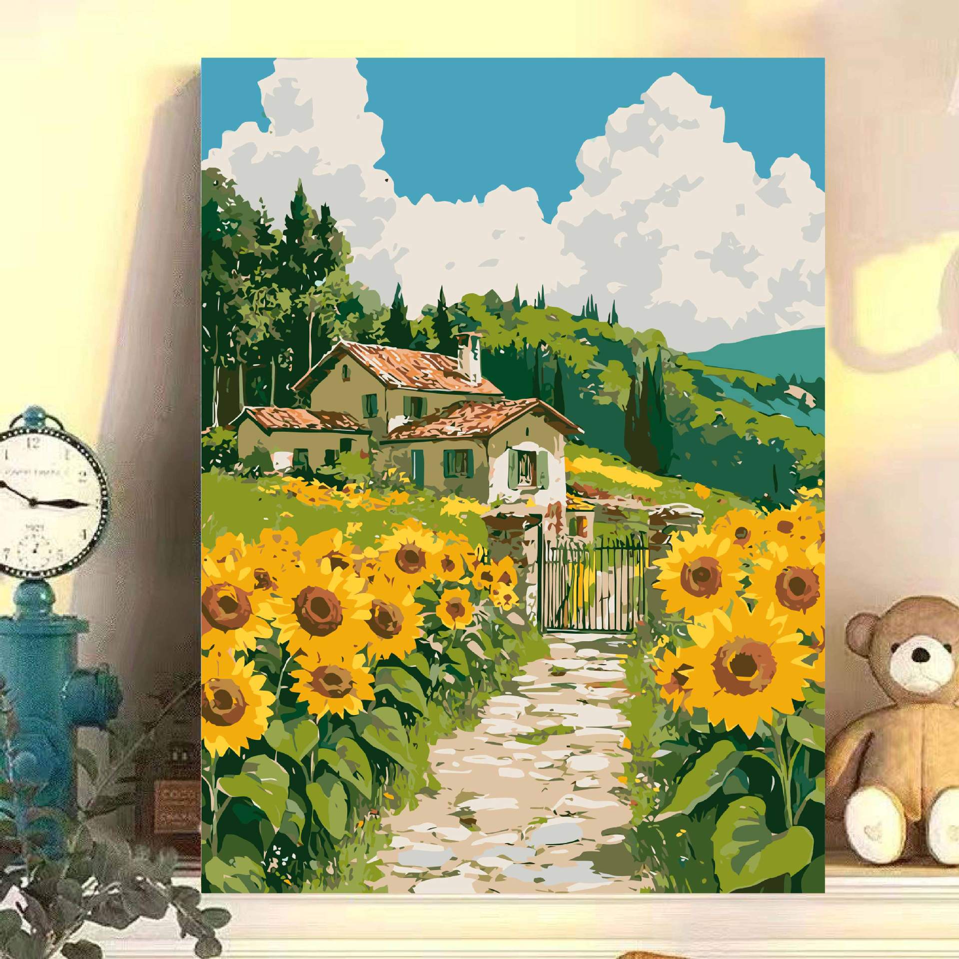 Paisaje floral diy relleno manual acrílico pintura al óleo digital de alto valor de color curado 0 pintura al óleo de relleno base en el viento