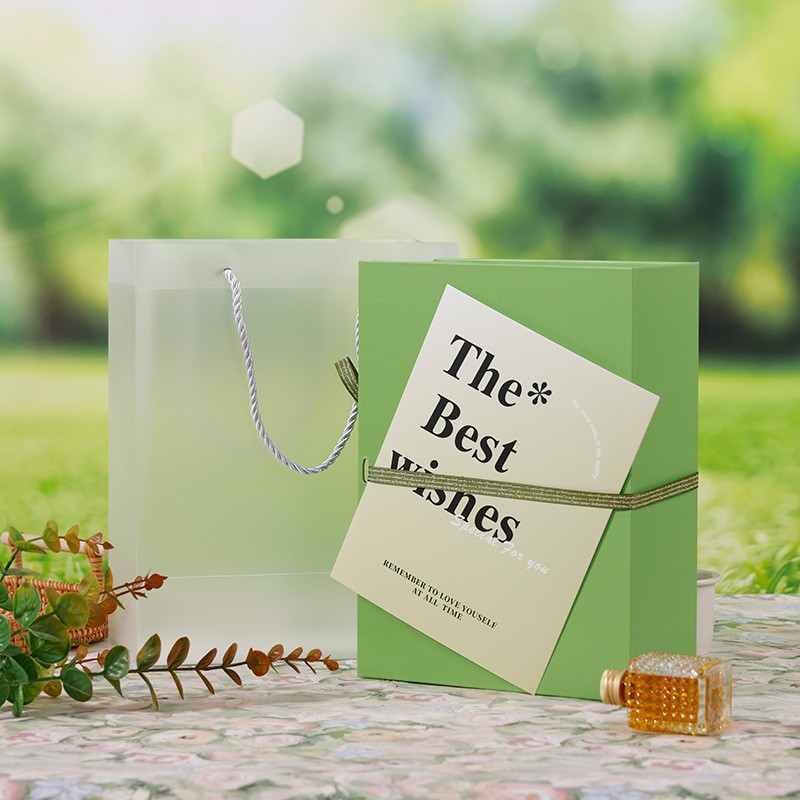 밝은 녹색 - 선물 상자 + 선물 가방, 작은 크기: 19*12.5*8cm