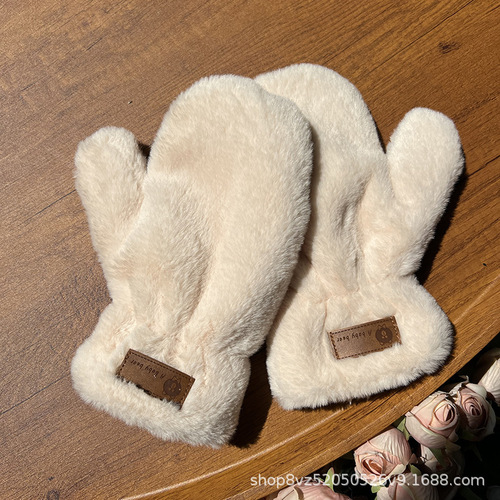 Winter Fleece Rabbit Hair Mittens Fingerless Plush Autumn Winter Warm Keeping Hands Gloves Fashion Cute Sweet Girls Students