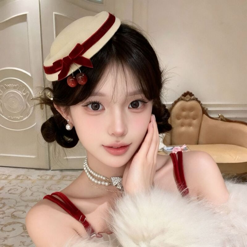 Christmas Atmosphere Bow Cherry Small Topper Christmas Hat Hair Accessories Headwear Hairpin Hairpin Accessories Dress Up