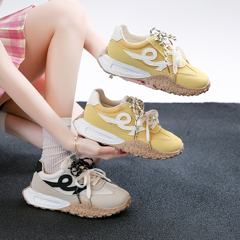 2025 봄 신상 두꺼운 밑창 포레스트 검프 슈즈, 복고 패션 플랫 밑창 육군 훈련화, 레이스업 배색, 다재다능한 캐주얼 여성화