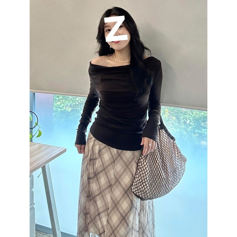 法式一字肩连衣裙子女2025新款早秋氛围感穿搭巨好看潮流长裙套装|undefined