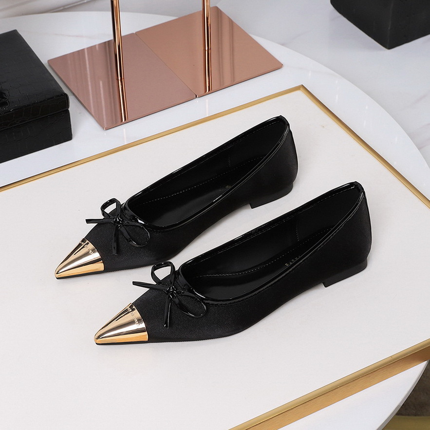 2161-1 French shallow leopard print single shoe with bow metal pointed satin versatile evening style flat commuting women's shoes