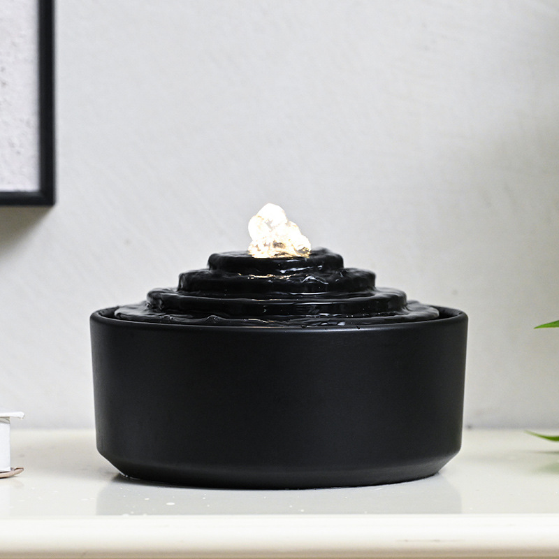 亚马逊台式USB插口循环水办公桌微景观桌面流水摆件跨境创意装饰
