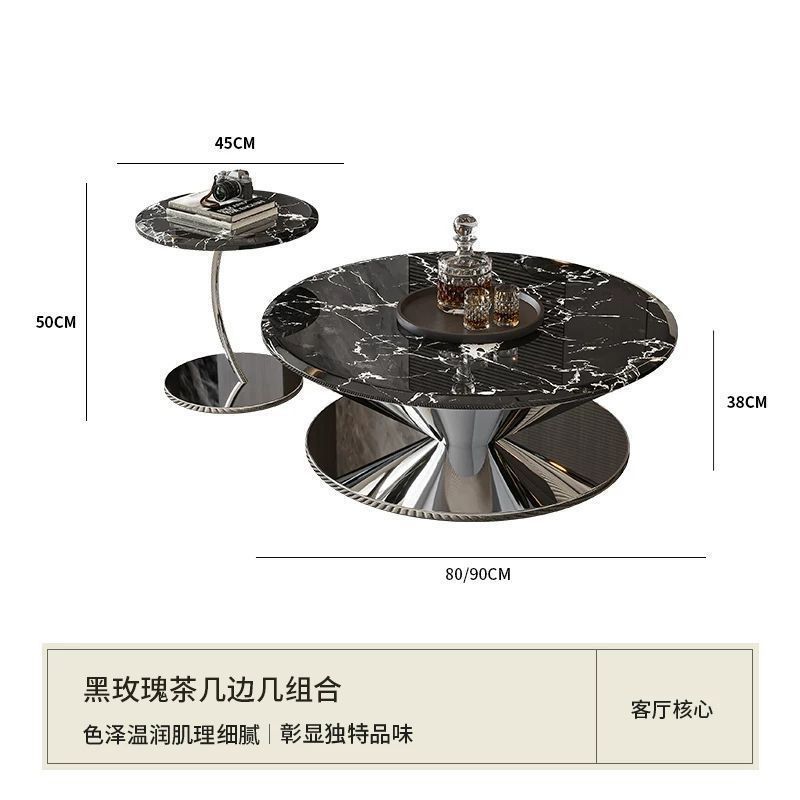 侘寂风现代大理石圆形飞碟茶几奢石茶几家用小户型时尚客厅茶桌|undefined
