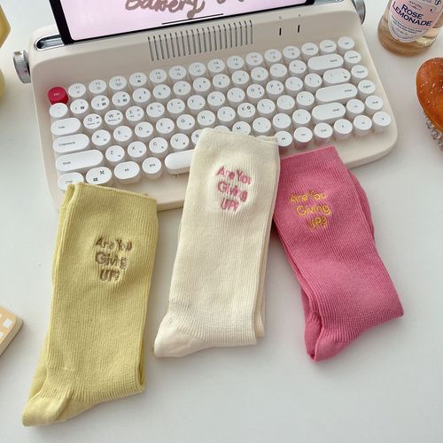 INS Embroidered English Vertical Bar Double Needle Mid-Calf Stacked Socks, Japanese Style, Unisex, Versatile, Korean Side English