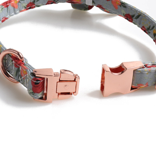 Aming New Pet Collar, Floral Rose Gold Collar with Sunflower Button Design Dog Collar