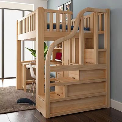 All solid wood Loft beds desk Bookcase one height double-deck bed multi-function combination children Go to bed