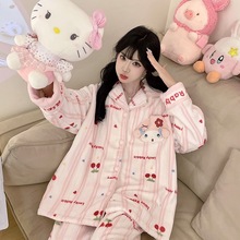 实体批发睡衣秋冬季珊瑚绒家居服可爱卡通翻领法兰绒加厚一件代发
